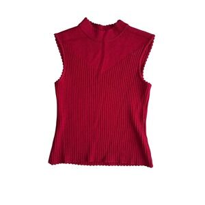 St. John Red Ribbed Knit Mock Neck Sleeveless‎ Shell Top Women's Size S